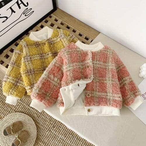 Girls Autumn Winter Plus Velvet Jacket 2020 New Kids ChildrenS Korean Version Plaid Cotton Clothes Baby Girl Padded Jacket