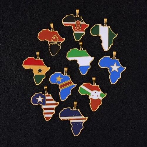 Hip-hop Africa Map Pendant Necklace Jewelry Ghana Nigeria Congo Kenya Somalia Liberia Cabo Verde Burundi Sierra Leone Gifts