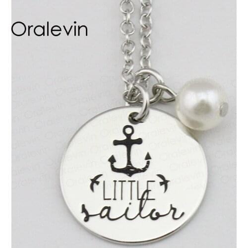 LITTLE SAILOR Inspirational Hand Stamped Engraved Custom Charm Pendant Link Chain Necklace Handmade Jewelry,10Pcs/Lot, #LN2370