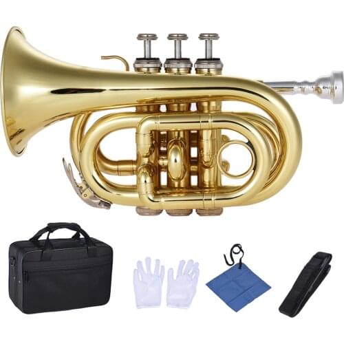 Professional LADE B Bb Brass Pocket Trumpet Tone Flat Wind Instrument with Mouthpiece Gloves Cloth Brush Grease Hard Case
