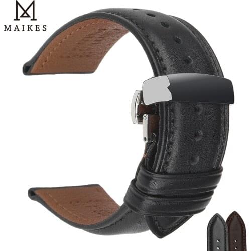 MAIKES Genuine Leather Watch band 22mm Universal wrist band dispenser Butterfly Buckle Band Steel Buckle Strap For Tissot Seiko