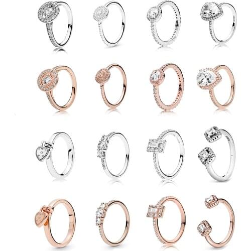High Quality Silver 925 ROSE SPARKLING LOVE KNOT VINTAGE ALLURE, Fairy Light, Heart Padlock RING, Original Woman Jewelry Gift