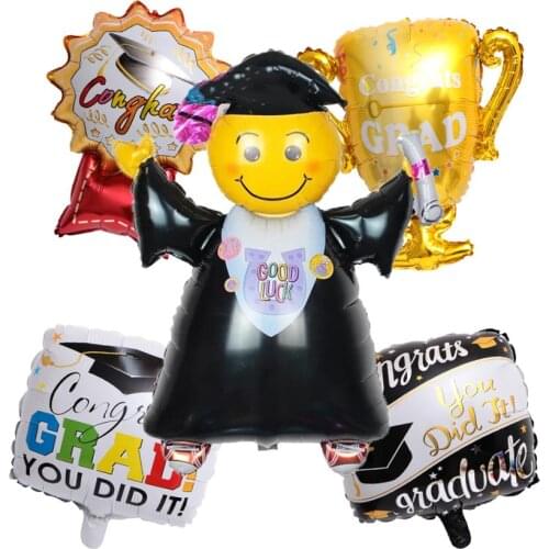 5pcs Graduation Balloons Graduation Gift Cartoon Globos Back To School Decorations Congratulation Graduation Doctor Balloon