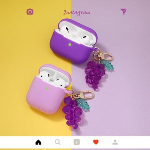 Cute Fruit Silicone Cover With Keychain For Airpods pro 3 Grape Wireless Bluetooth Soft Earphone Case For Airpods 2 Accessories