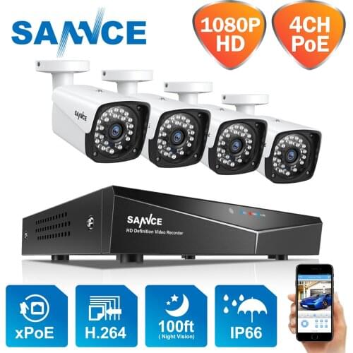 SANNCE 2MP XPOE HD Video Surveillance Cameras System 4CH H.264 NVR With 1080P Outdoor Waterproof Security NVR System Ip Camera