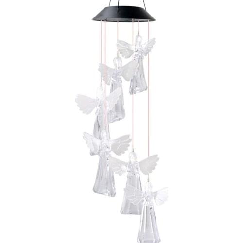 Solar Angel Wind Chime Light Elegant Wall Hanging Decor Ornament Outdoor Garden G6DB