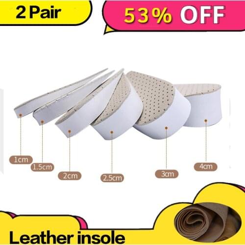 2 pair/lot Half Height Increase Elevator Shoes Insoles up 15 to 40 mm Pigskin Insole Inserts foot care pads Leather material