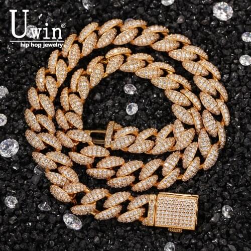 Uwin 12mm Prong Cuban Chain Micro Paved Iced Out Cubic Zirconia Necklaces Luxury Choker Necklace Gothic Accessories