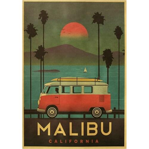 Malibu California landscape poster retro kraft paper wall sticker home decoration painting room picture paper painting
