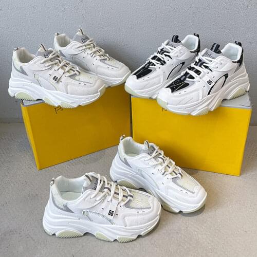 2021Autumn Women Platform Chunky Sneakers Designer Fashion Lace Up Casual Sport Shoes Breathable Female Increased Non-slip Shoes