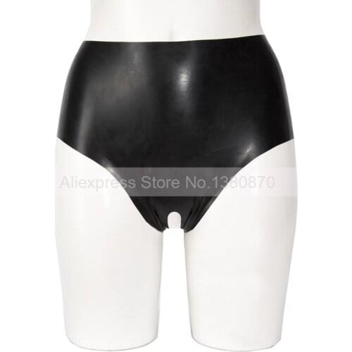 Female Latex Rubber Short with Crotch Opened Sexy Underwear Latex Panties Briefs S-LPW063