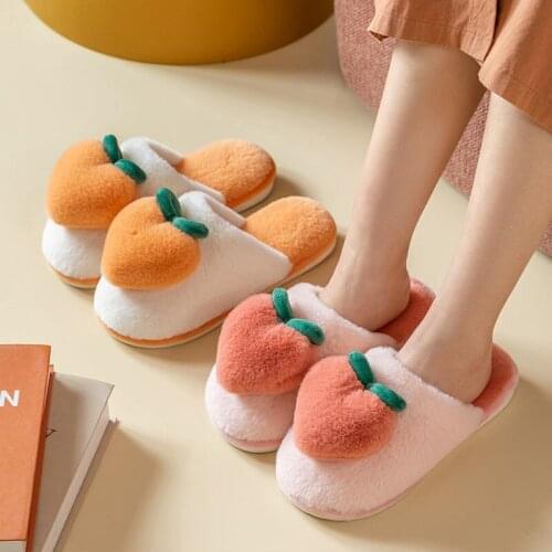 Women Winter Warm Slippers Home Peach Womens Flip-Flops Cartoon Fur Winter Warm Non-Slip Floor Kawaii Shoes Zapatillas De Mujer