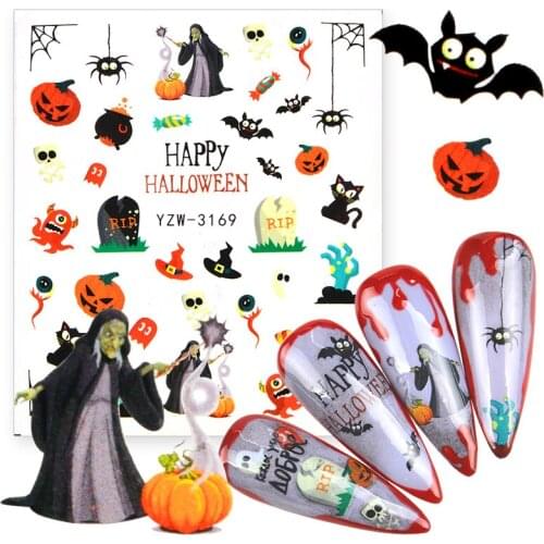 1 PC Halloween Nail Art Water Sticker Set Anime Skull Bone Decals Gel Polish Slider Accessories Nail Decorations