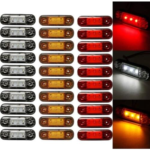 10pcs 3 LED Side Marker Lights Car External Lights Warning Tail Light Signal Brake Lamps for RV Truck Trailer Lorry Bus 12V 24V