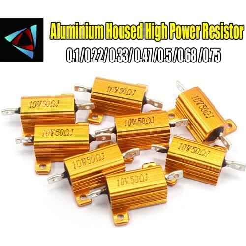 2PCS RX24 10W Aluminium Housed High Power Resistor Metal Shell Heatsink 0.1 0.22 0.33 0.47 0.5 0.68 0.75 ohm Multiple Resistance