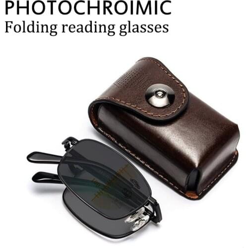 2021 smart photochromic Folding Reading glasses Men Smart zoom Multifocal Portable Anti-blue light Optics Eyeglasses Diopter 2.5