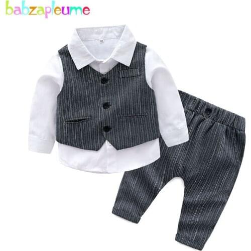 3PCS/Spring Autumn Wear Newborn Boys Clothes Set Gentleman Baby Suit Fashion Stripe Vest+Kids Shirt+Pants Infant Clothing BC1747