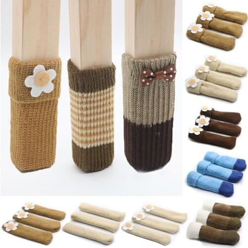 4pcs Floor Protection Chair Foot Cover Leg Pad Furniture Wool Knitting Cover Chair Floor Protector Socks Table Creative Lovely