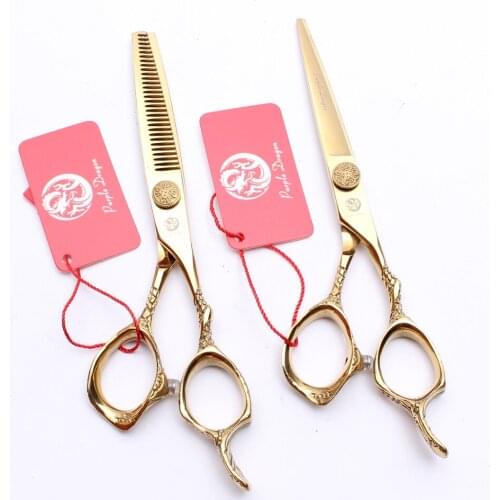 6 inch 17.5cm Professional 440C Gold Color Cutting Scissors Thinning Shears Professional Hairdressing Scissors Hair Scissors