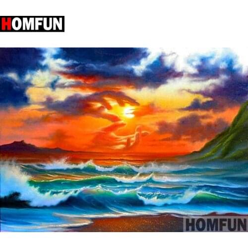 HOMFUN Full Square/Round Drill 5D DIY Diamond Painting "Dusk sea" 3D Embroidery Cross Stitch 5D Home Decor A13464