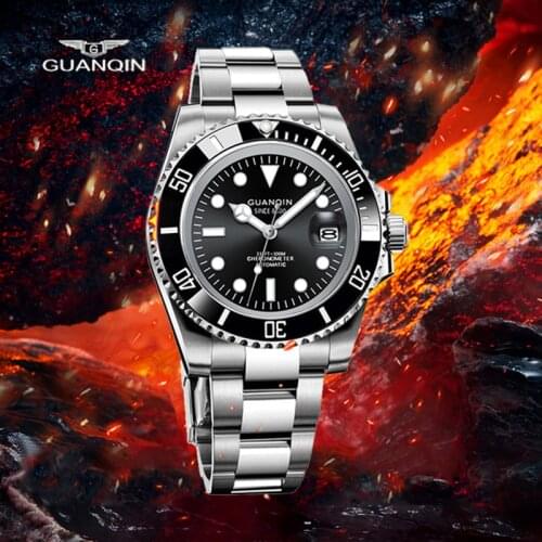 GUANQIN- Men Luxury Fashion Watch Sapphire Sports Complementary Tourbillon Mechanical Automatic Watch Stainless Steel Waterproof