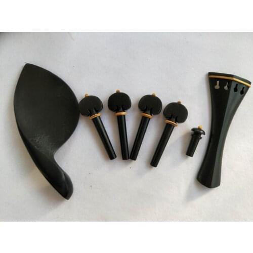 1 Set Black ebony violin parts 4/4 with boxwood collar chin rest tail piece pegs end pin
