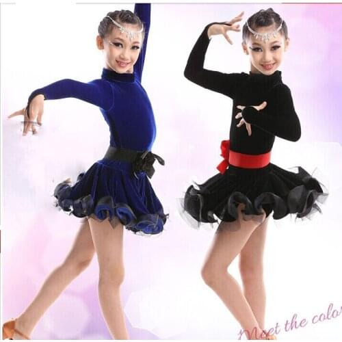 Long Sleeves Girl Kids Latin Dance Dress Children ChaCha Rumba Tango Ballroom Costumes Dancing Clothes For Girls Salsa Dancewear