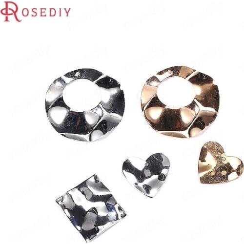 F486)10 pieces 24K Gold Color Plated Brass Wave Round Circle Heart Square Charms Pendants Diy Jewelry Findings Accessories