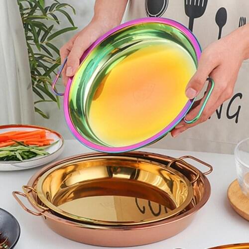 1PC Stainless Steel Pan Cold Noodle Plate Steamed Steaming Dish Portable Rice Rice Fruit Bread Tray Cooking Tool for Kitchen