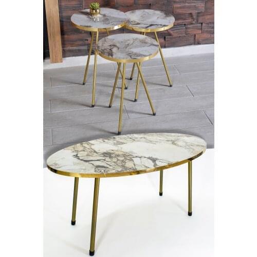 Zigon Coffee Table And Coffee Table in the Middle Ellipse Gold Metal Toe Gold Ephesus Set