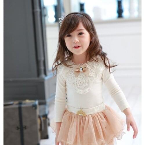 Korean Baby Girls Princess Lace Flower Long Sleeve Shirt Baby Little Girls Blouse Cute White Long Tops Autumn Children Costume
