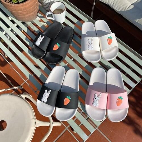 Summer Ladies Cartoon Cute Rabbit Slippers Bathroom Slippers Flat Non-slip Lightweight Student Sandals And Slippers