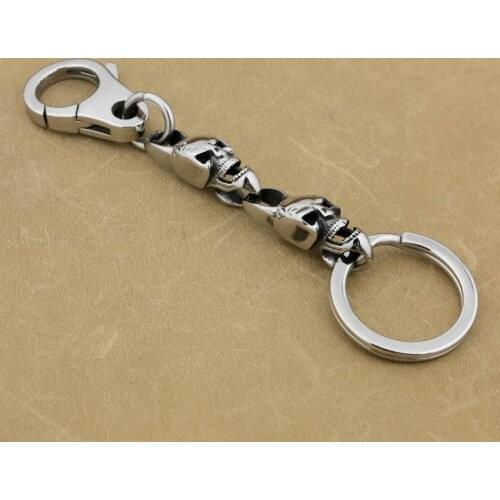 LINSION 316L Stainless Steel Mens Skulls KeyRing Biker Keychain 5T006KC Punk Jewelry