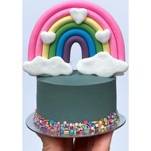 Cute Rainbow Smile Cloud Star Theme Cake Topper Beautiful Cotton Balls Kids Favors Happy Birthday Party Supplies Cake Decoration