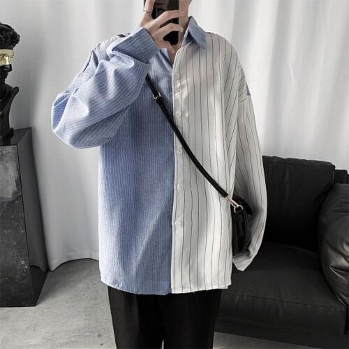 Spring Striped Long Sleeve Shirts Male Color Matching Bottoming Tops Thin Loose Casual Tide Brand Youth Shirt Coat Four Seasons