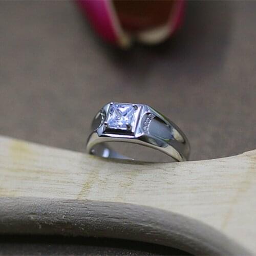100% Genuine Silver Band Square Synthetic Stone Mens Wedding Rings Sterling Silver 925 Mens Jewelry Simple Design Top Quality