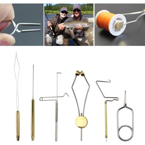 6pcs/set Fly Tying Tool Kit Brass Bobbin Threader Bobbin Thread Holder