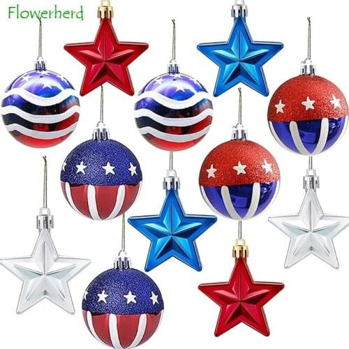 12Pack Hanging Ball Star Ornaments July of 4th Hanging Star Tree Decoration for Independence Day Party Patriotic Holiday Wedding