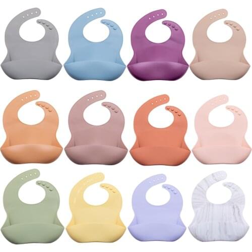 2021 New Food Grade Silicone Baby Bib Adjustable Waterproof Newborn Bibs Kids Feeding Tableware Breakfast Feeding Clothes
