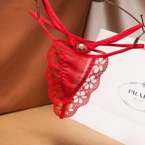 Transparent Sexy Bondage Panties Women Low Waist Cross Thong Lace Temptation Femme T-pants See Through Solid Hollow Out G-String