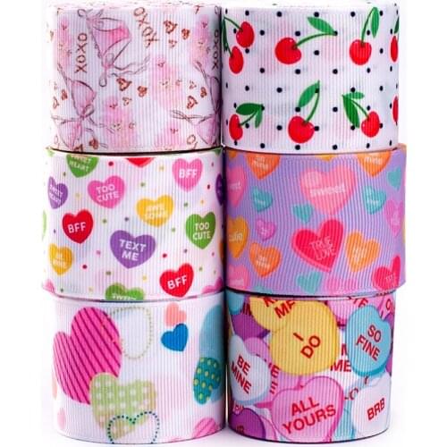 Happy valentine’s day ribbon random set 1/2"(38mm) 5/10yards mixed printed grosgrain ribbon for holiday decoration