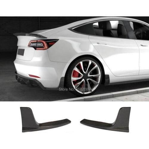2PCS Real Carbon Fiber Rear Bumper Splitter Spoiler Lip Flaps Side Skirts Panel Fit For Tesla Model 3 Sedan 2016-2020 2019 18