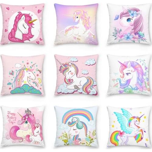 Pink Unicorn Pillowcase Decorative Sofa Cushion Case Bed Pillow Cover Home Decor Car Cushion Cover Cute Pillow Case 45*45cm