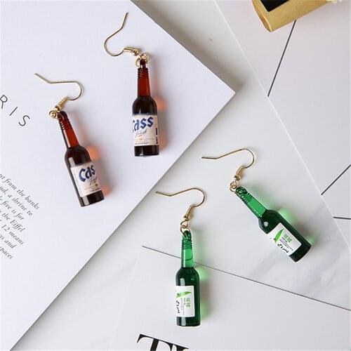 Spoof Green Beer Bottle Earrings Trendy Personality Small Bottle Long Earrings Korean Simple Female Accessories