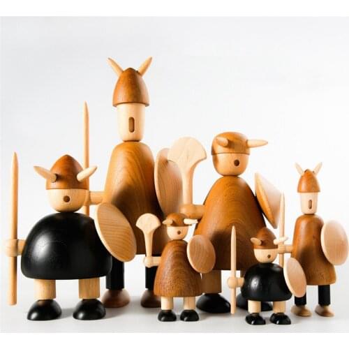 [VIP] Nordic Teak Doll Pirate Viking Wooden Ornaments Wood Crafts Home Decoration for Office Desk Bookshelf Cabinet