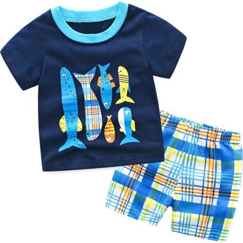 TUONXYE Boys Tracksuit Fish Print Sports Suit for a Boy Cotton Toddler Clothes Summer Children Clothing Sets Vacation Costume