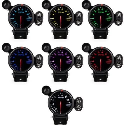 80mm/3.15''Tachometer 0~11000RPM Racing12V Car Gauge With Warning Lamp And Peak Warning Rpm Meter For 1~8 Cyning 7 Colors Change