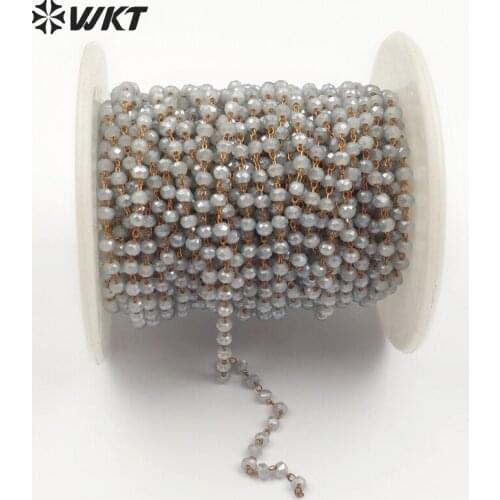 WT-RBC050 wholesale New arrival Custom electroplated stone rosary chain Light gray stone wire wrapped chain for jewelry