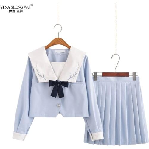 Japanese School JK Uniform Long Short Sleeve Shirt Pleated Skirt Suits Teenage Girls Cheerleading Chorus Party Sailor Uniforms