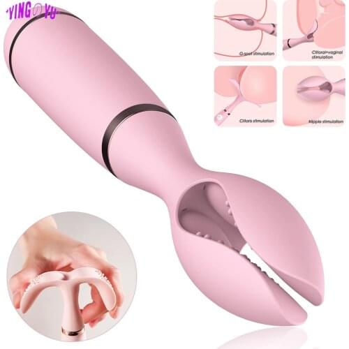 USB Charging Vibrator Sex Toys for Woman Adult 10 Speeds Vagina Massager Double Clip Vibrating Nipple Clamps Clitoris Stimulator